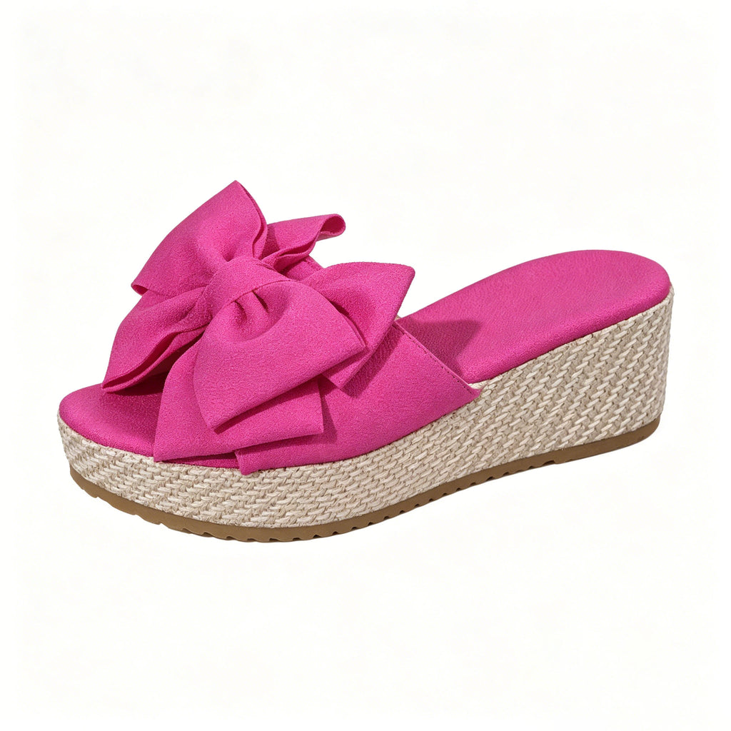 Women's Bow Knot Espadrille Wedge Sandals, Open Toe Slip On Platform Slides