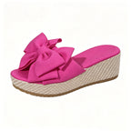 Women's Bow Knot Espadrille Wedge Sandals, Open Toe Slip On Platform Slides