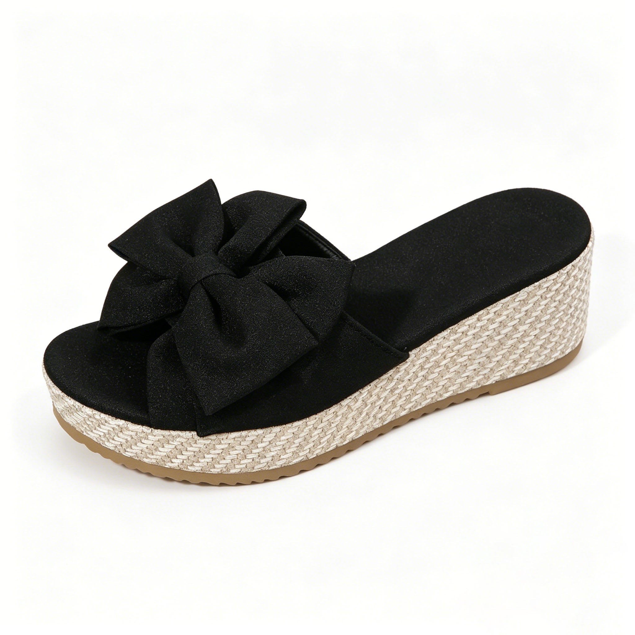 Women's Bow Knot Espadrille Wedge Sandals, Open Toe Slip On Platform Slides