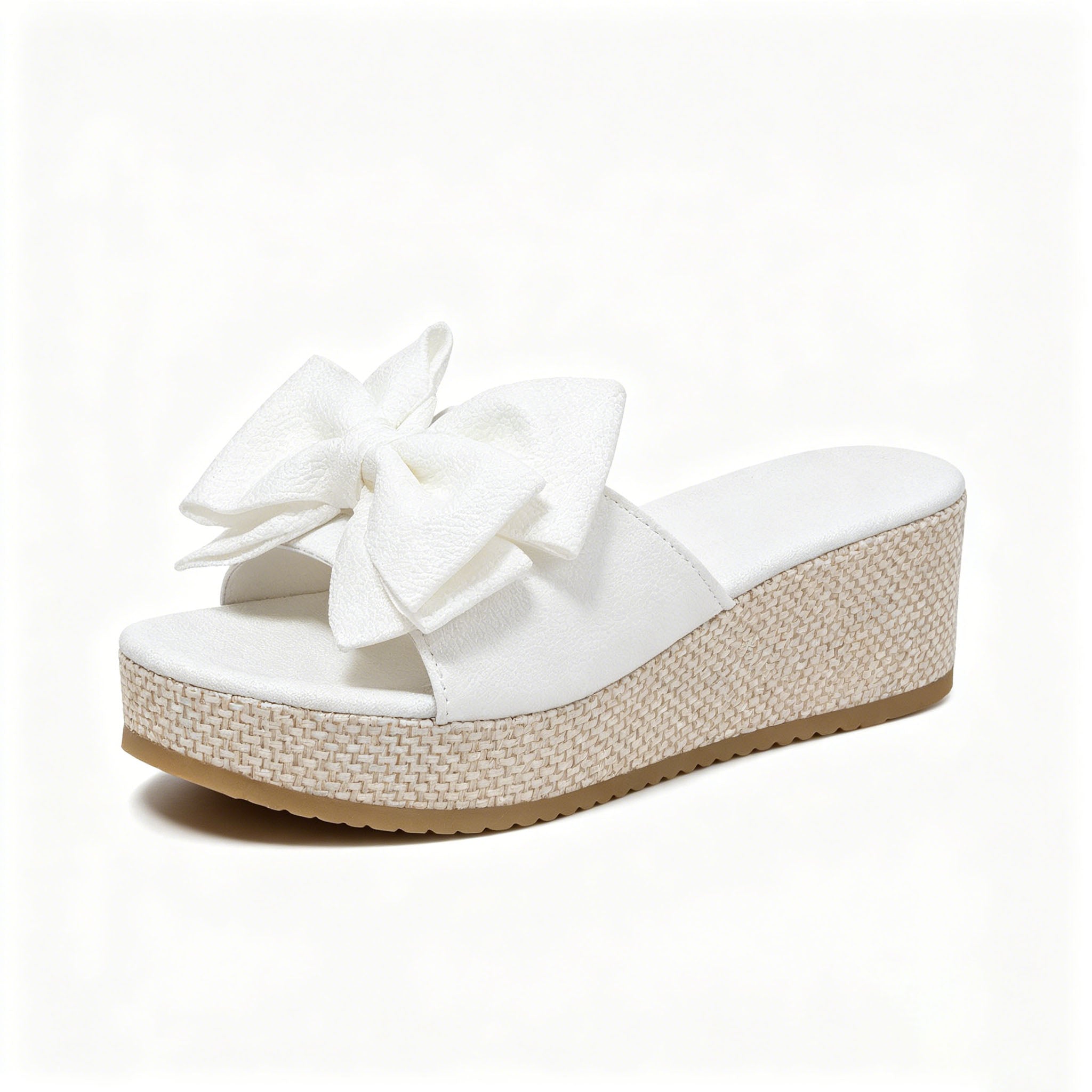 Women's Bow Knot Espadrille Wedge Sandals, Open Toe Slip On Platform Slides