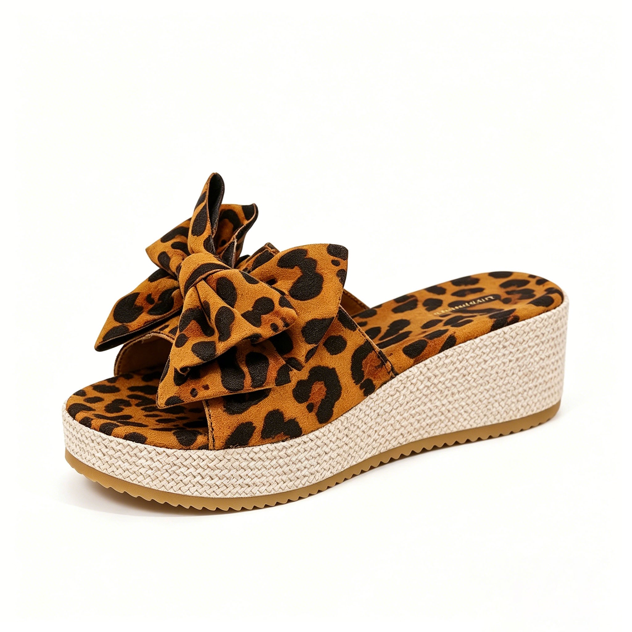 Women's Bow Knot Espadrille Wedge Sandals, Open Toe Slip On Platform Slides