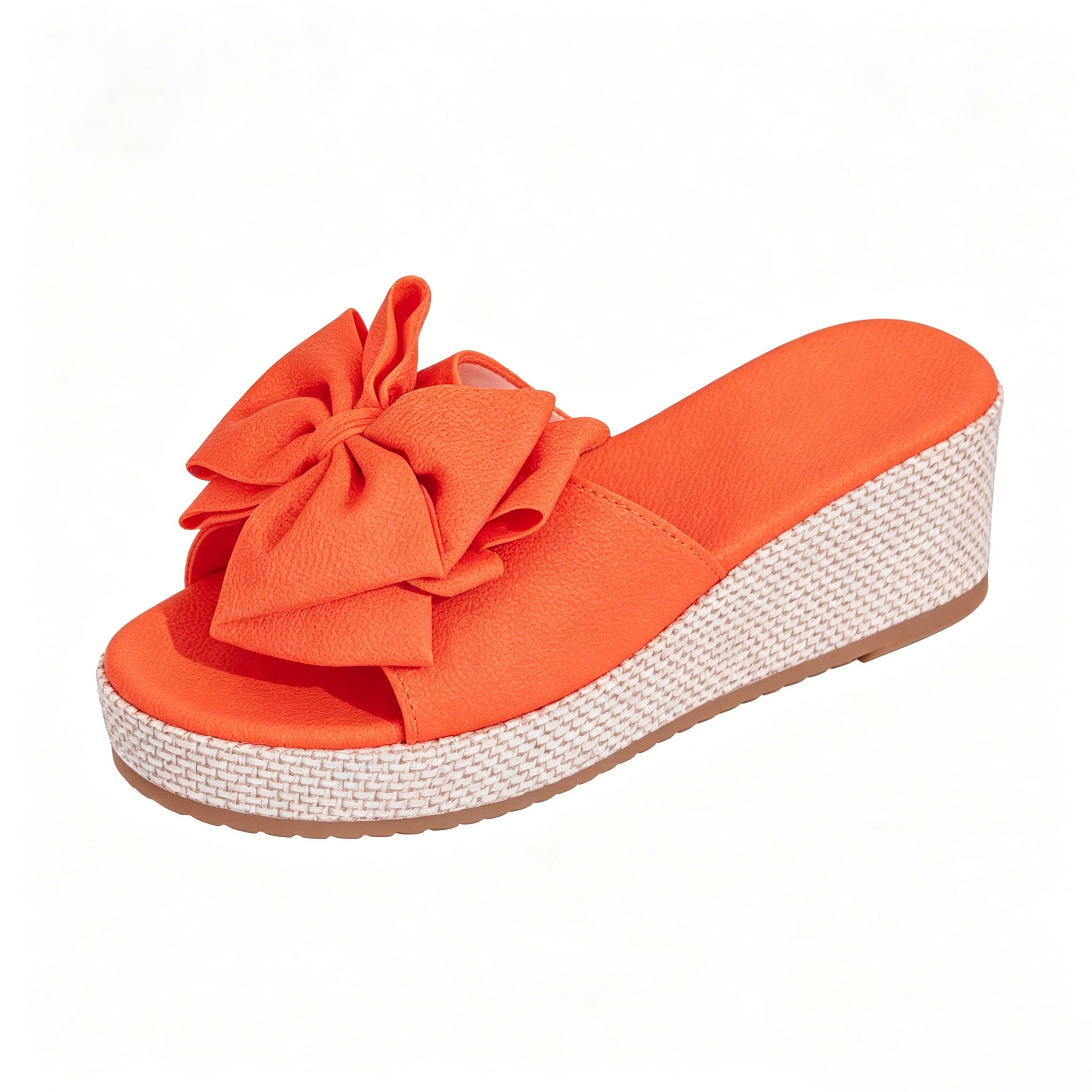 Women's Bow Knot Espadrille Wedge Sandals, Open Toe Slip On Platform Slides