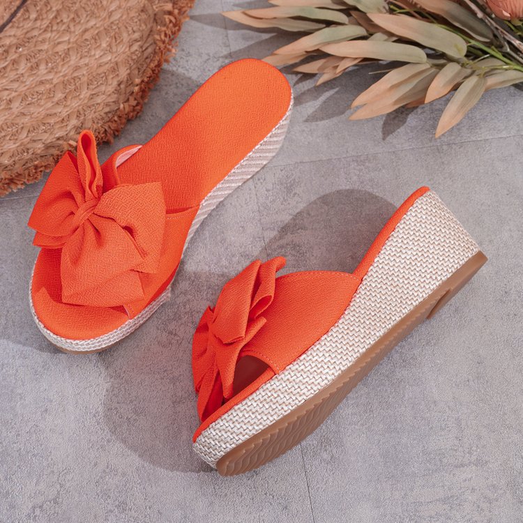 Women's Bow Knot Espadrille Wedge Sandals, Open Toe Slip On Platform Slides