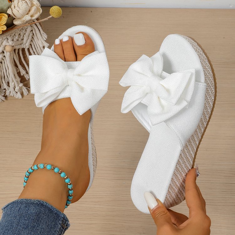 Women's Bow Knot Espadrille Wedge Sandals, Open Toe Slip On Platform Slides