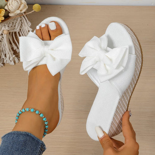 Women's Bow Knot Espadrille Wedge Sandals, Open Toe Slip On Platform Slides